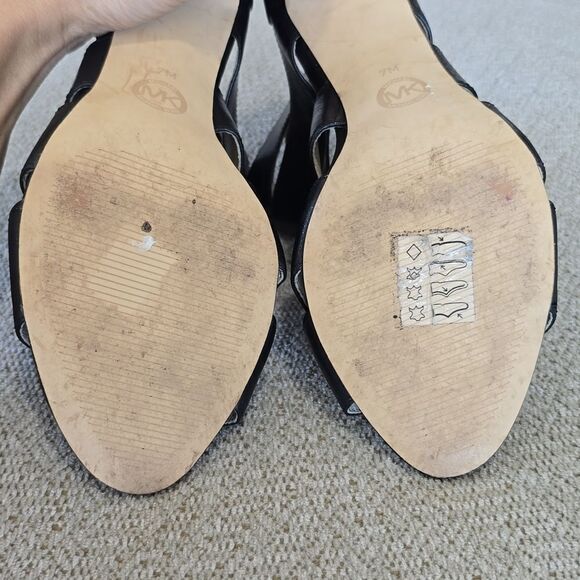 Michael Kors Black Leather Gisele Open Toe Caged Heels - Size 7 - Picture 15 of 16